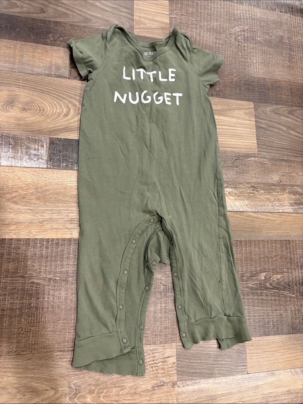 okie dokie Olive Green 'Little Nugget' Short Sleeve Romper